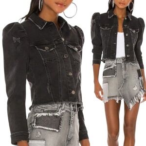 RETROFETE x REVOLVE Rissa Cropped Distressed Denim Jacket in Light Onyx